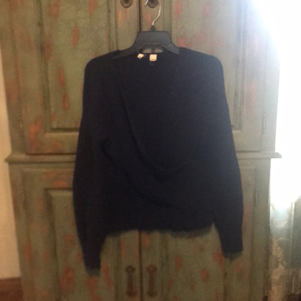 Navy blue cross front v-neck sweater